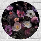 Muursticker Cirkel - Boeket van Stilleven in Witte en Roze Kleuren - 40x40 cm Foto op Muursticker