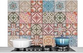 Spatscherm keuken 120x80 cm - Kookplaat achterwand Retro - Tegels - Bloemen - Patchwork - Muurbeschermer - Spatwand fornuis - Hoogwaardig aluminium