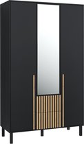 Pro-meubels - Armoire Alvin 3 - Zwart mat / Chêne - 120cm - avec miroir - Placard - Penderie - Chambre - Placard de rangement