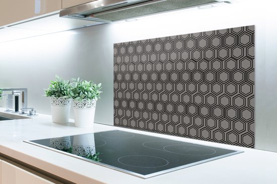 Spatscherm keuken 80x55 cm - Kookplaat achterwand patronen - Grijs - Luxe - Zwart - Muurbeschermer - Spatwand fornuis - Hoogwaardig aluminium