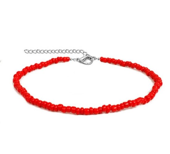 Leerella Choker Multikralen Rood - Kralenketting - Kralenketting uni- Kralenketting dames- Halskettingen - Choker uni kralen - Valentijnsdag - Moederdag – 30+10 cm