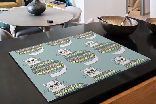 KitchenYeah® Inductie beschermer 81.6x52.7 cm - Meisje - Katten - Trui - Patronen - Girl - Kids - Kinderen - Meiden - Kookplaataccessoires - Afdekplaat voor kookplaat - Inductiebeschermer - Inductiemat - Inductieplaat mat