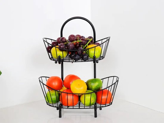 Relaxdays fruitschaal etagère 3 lagen - grote fruitmand zwart - metaal