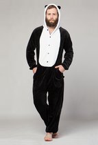 KIMU Onesie panda pak kung fu panda kostuum zwart wit - maat M-L - pandapak jumpsuit huispak
