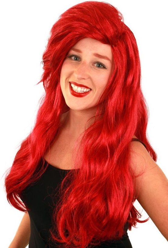 Ariel De Kleine Zeemeermin lange rode pruik met pony - rood mermaid met lok bol.com