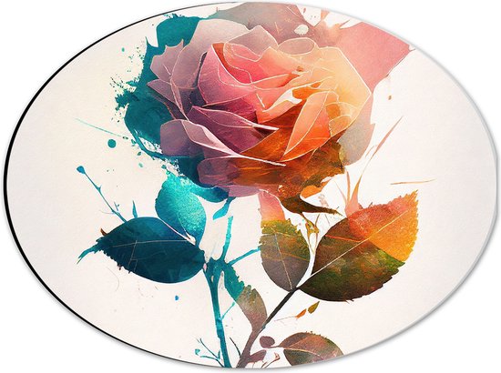 Dibond Ovaal - Abstracte Roos van Verschillende Kleuren op Witte Achtergrond - 40x30 cm Foto op Ovaal (Met Ophangsysteem)