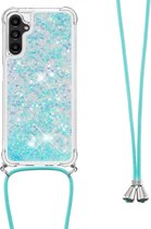 Coverup Liquid Glitter Back Cover met Koord - Geschikt voor Samsung Galaxy A14 Hoesje - Lichtblauw