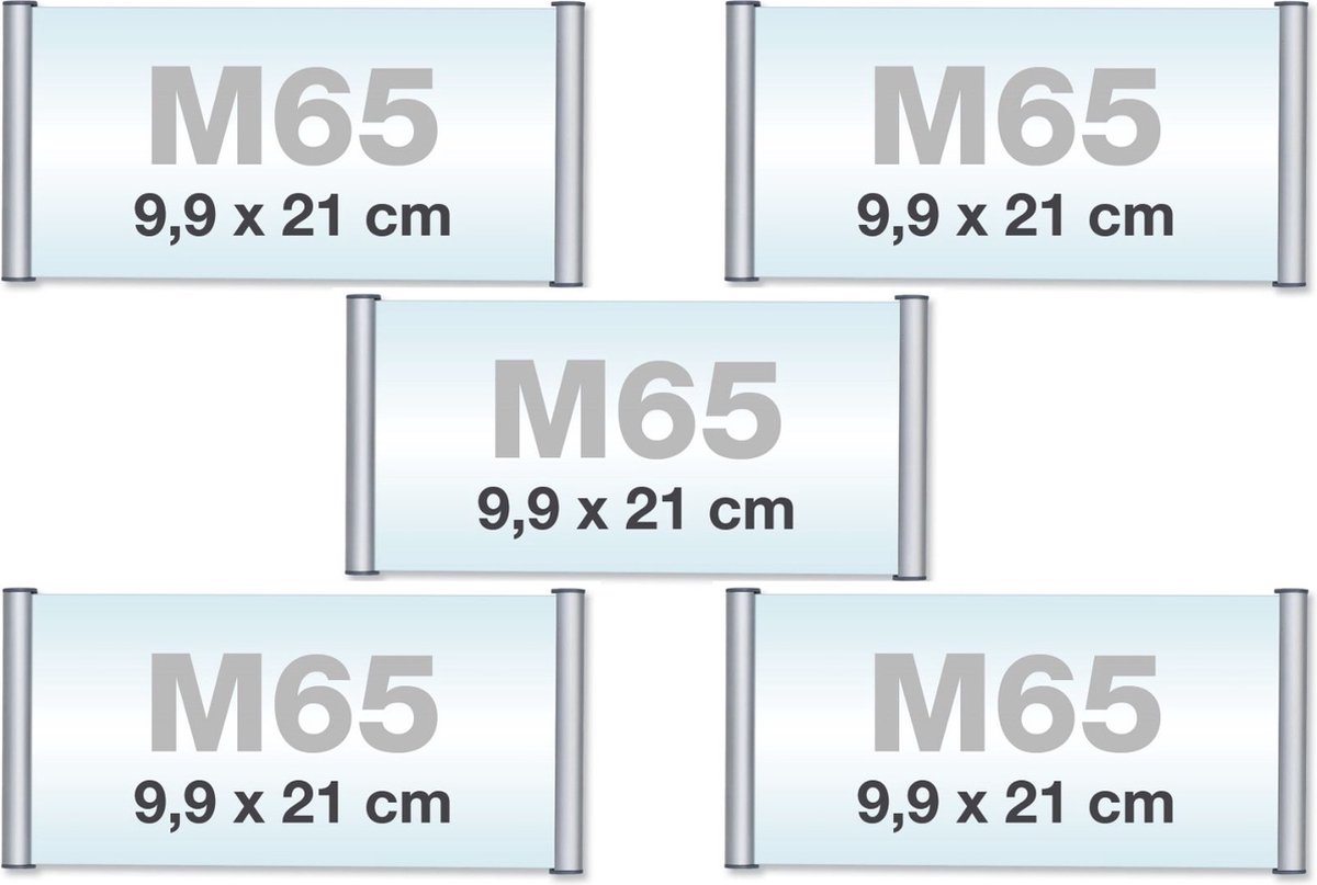 5 pack M65/Bewegwijzeringsborden met Klikprofiel /formaat 9,9x21 cm/wegwijs bordjes/aluminium deurbordjes/naambordje kantoor/route bordje/aanwijs bordje/zelfklevend/verwijs bord/ informatie bord.