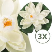 3x Witte lotus/waterlelie kunstbloem 10 cm - Kunstbloemen vijver decoratie
