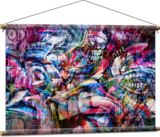Textielposter - Graffiti Tekening van Mensen en Figuren - 90x60 cm Foto op Textiel