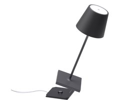 Zafferano Poldina Pro Mini Tafellamp - Oplaadbare Buitenlamp Antraciet - IP65 Spatwaterdicht - Bureaulamp Snoerloos - Dimbare LED Lamp - Tuinlamp met Draadloos Oplaadstation - 30 cm x Ø 11cm