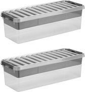 Sunware - Q-line opbergbox met inzet 9,5L - Set van 2 - Transparant/grijs