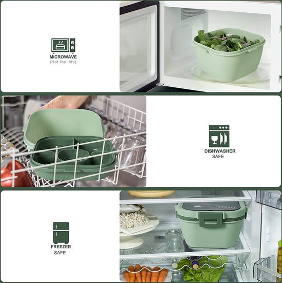 Bento Box Greentainer 1500ml Vakken Met Dressing Holder