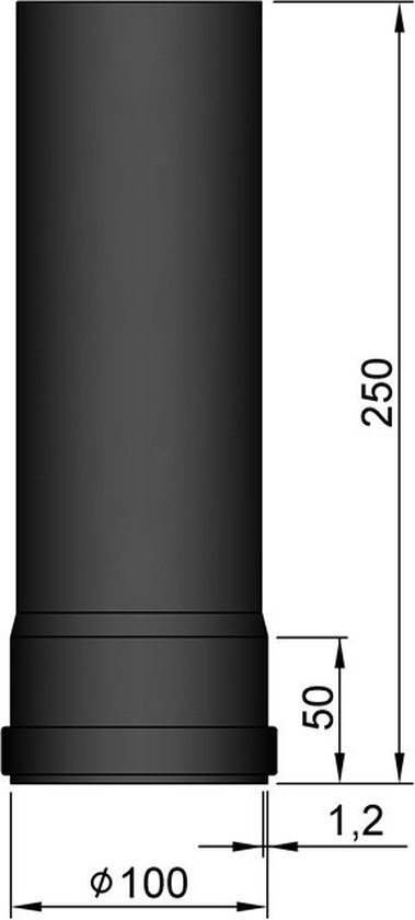 rookkanaal enkelwandig L:25 cm Ø100mm pelletkachel