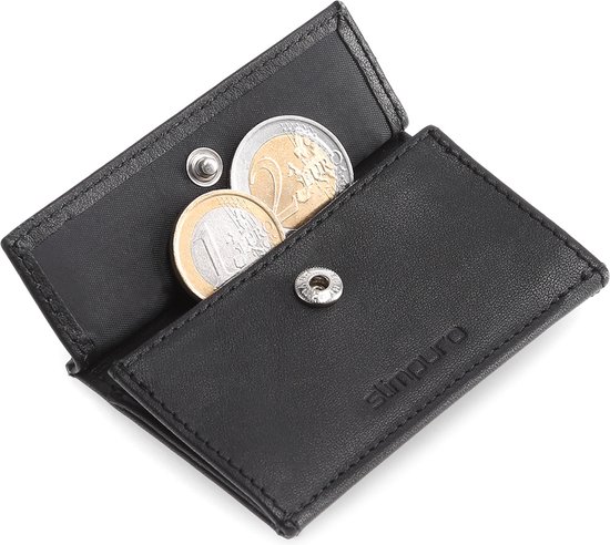 Slimpuro Coin Pocket Portemonneetje Beursje - Voor Znap Slim Wallets 8 En 12 - Handig Bewaren Van Muntgeld - Voor Max. 10 Munten - Met Rfid Blokkeerkaart - Druksluiting - Leer- Afmetingen: 5,9 X 1 X 8,6 cm - Zwart
