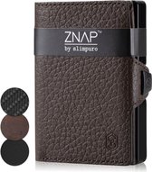 Slimpuro Znap Slim Wallet - 8 Pasjes - Muntvak - 8,9 X 1,5 X 6,3 cm (Bxhxd) RFID Bescherming - Donkerbruin