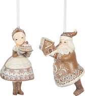 Clayre & Eef Kersthanger set van 2 Paar 13 cm Bruin Polyresin Kerstdecoratie