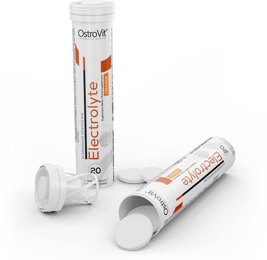 Foto: Elektrolyten electrolytes 20 bruistabletten effervescent tablets orange mineralen vitaminen kalium potassium natrium sodium glucose vitamine c vitamin c ostrovit