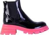Zwart lederen fluo roze zool Chelsea Boots