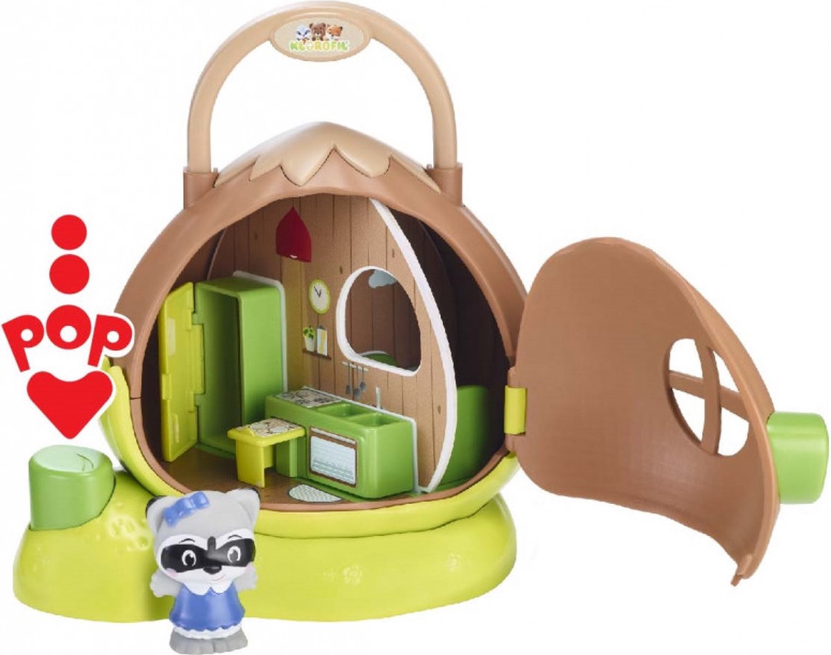 Klorofil Het Hazelnoothuis Speelset - Poppenhuis - Interactief kinderspeelgoed - Met figuur uit de "Raccoon" familie van wasberen - Speelgoed vanaf 18 maanden
