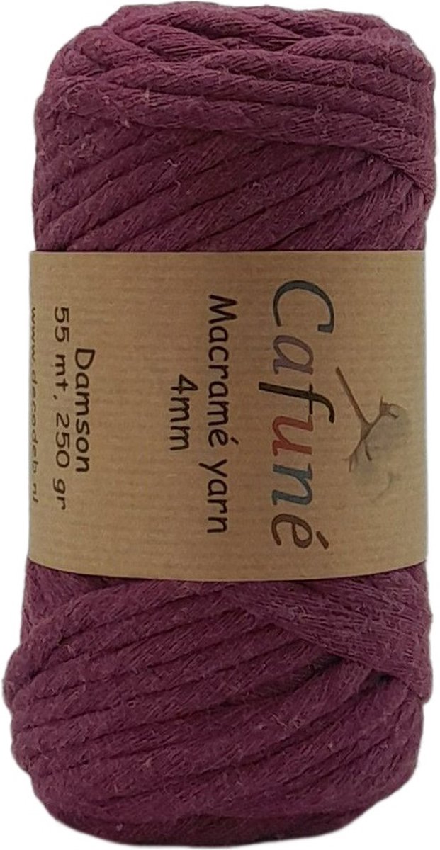 Cafuné Macrame Garen-Damson-4mm–55 meter-Uitkambaar-Gerecycled katoen-Koord-Touw-Dromenvanger-Wandtapijt