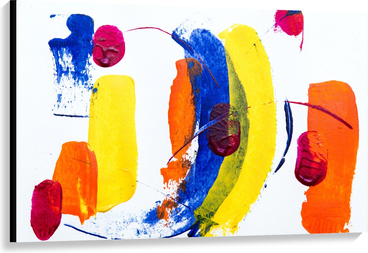 Canvas - Cirkels en Vegen van Verf in Verschillende Kleuren op Witte Ondergrond - 120x80 cm Foto op Canvas Schilderij (Wanddecoratie op Canvas)