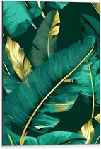 Dibond - Groene Palmbladeren met Gouden Details - 40x60 cm Foto op Aluminium (Wanddecoratie van metaal)