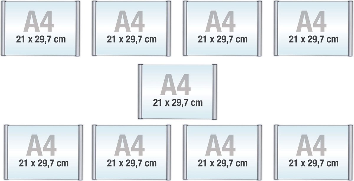 9 pack A4/Bewegwijzeringsborden met Klikprofiel /formaat 21x29,7cm/wegwijs bordjes/aluminium deurbordjes/naambordje kantoor/route bordje/aanwijs bordje/zelfklevend/verwijs bord/ informatie bord.