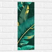Muursticker - Groene Palmbladeren met Gouden Details - 20x60 cm Foto op Muursticker