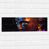 Muursticker - Religieuze Boeddha met Roze Lelie Bloemen - 60x20 cm Foto op Muursticker