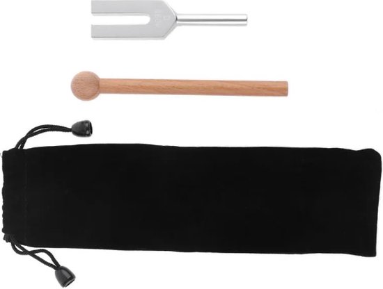 Therapeutische 128 Hz aluminium diapass met siliconen hamer, reparatieset en reinigingsdoek, alles verpakt in een zacht fluwelen zakje voor comfortabel transport en gebruik