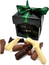 Mini Chocolade Gereedschap Mix | Klus Chocola | Cadeau voor vader | Luxe zwarte kubus met strik | 200 gram | Melk, Puur & Wit
