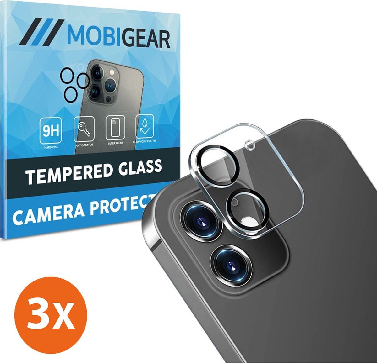 Mobigear Screenprotector geschikt voor Apple iPhone 12 Glazen | Mobigear Camera Protector - Case Friendly (3-Pack)