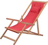 vidaXL - Strandstoel - inklapbaar - stof - en - houten - frame - rood
