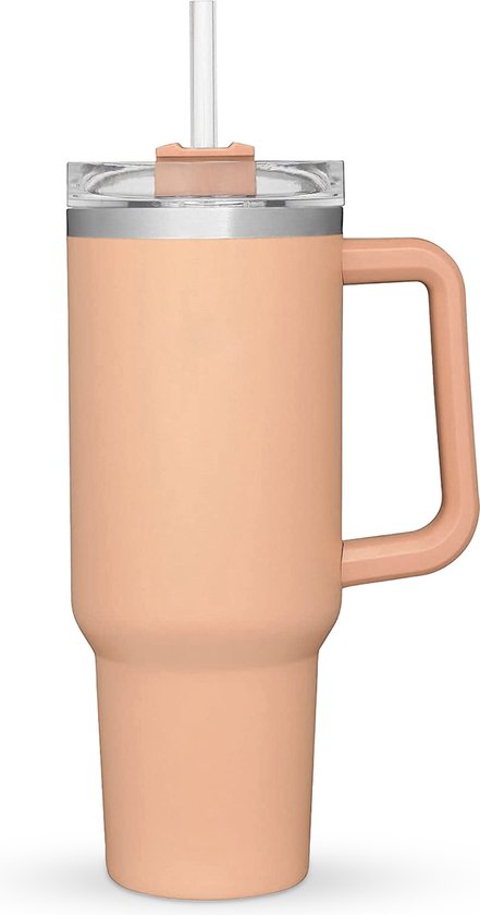 Tasse de voyage Stanley avec poignée, tasse avec paille et poignée, tasse à  café isotherme en acier inoxydable avec couvercle, bouteille d'eau  anti-fuite pour boisson chaude glacée (rose) : : Cuisine et