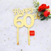 Caketopper 60 - Acryl taart topper goud - taartdecoratie - 60 jaar - verjaardag - happy 60th