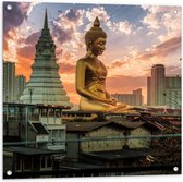 Tuinposter – Gouden Boeddha voor Wat Paknam Phasi Charoen in Bangkok, Thailand - 80x80 cm Foto op Tuinposter (wanddecoratie voor buiten en binnen)