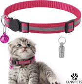 Lunspets Kattenhalsband met veiligheidssluiting - Halsband kat met veiligheidssluiting - Kattenbandje met belletje - Inclusief Adreskoker kat - Reflecterend - Roze - voor grote & kleine katten
