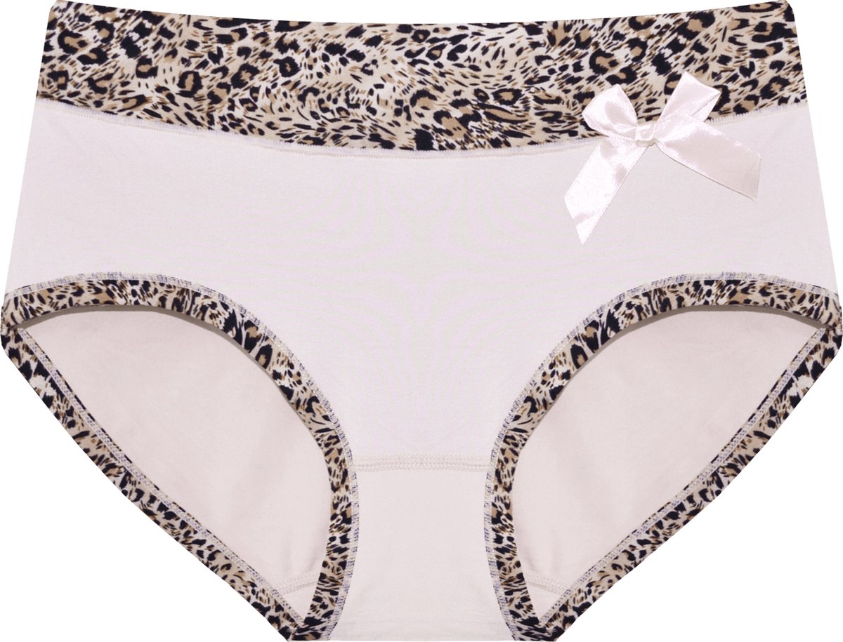 Dames slips 3 pack met panterprint randje beige L