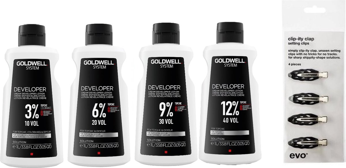 SET - Goldwell - Developer 10 Vol (3%) - 20 Vol (6%) - 30 Vol (9%) - 40 Vol (12%) Topchic - 1000 ml - + Gratis Evo Travel Size