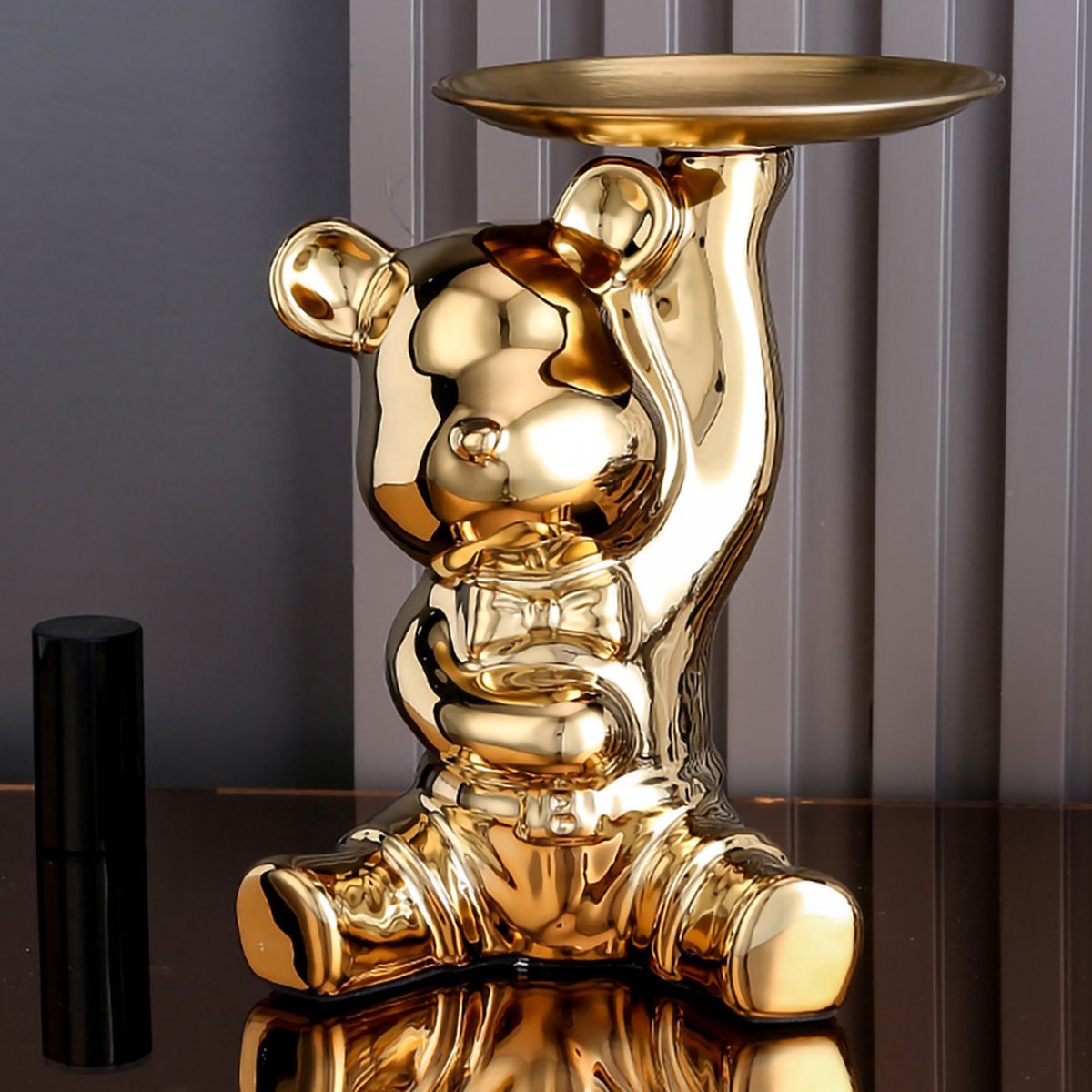 Ours doré de Luxe léger avec plateau, petits Ornements d'ours de Luxe ,  figurine de