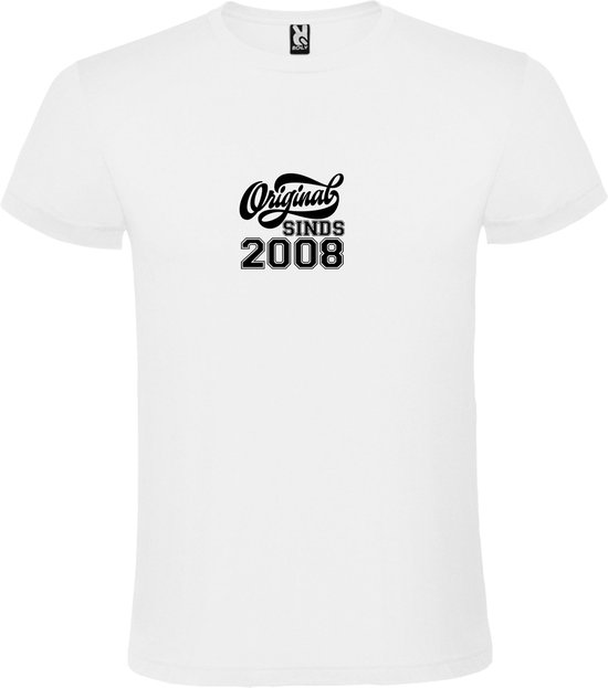 Wit T-Shirt met “Original Sinds 2008 “ Afbeelding Zwart Size XXXXXL