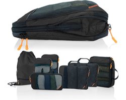 Packing Cubes met compressie voor koffer en rugzak incl. pakzak, Midnight Escape - Zwart