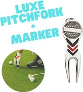 Luxe metalen Pitchfork + Balmarker - Blauw - Reparatie Green - Golfaccesoires - Golfbalmarker - Golfbal marker - Pitchfork Golf