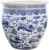 The Ming Garden Collection | Chinees Porselein | Extra Grote Bloempot Met Foo-dogs | Blauw & Wit
