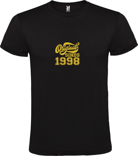 Zwart T-Shirt met “Original Sinds 1998 “ Afbeelding Goud Size L