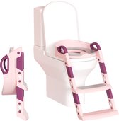 Toilettrainer voor kinderen met trap opvouwbare potjestrainer wc-trainer in hoogte verstelbaar, met PU gevoerd, kussen en handgrepen potje