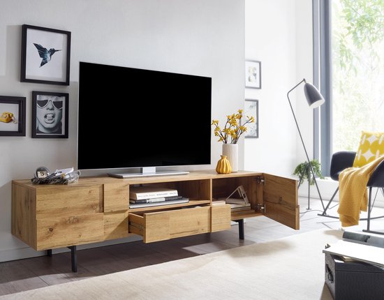 Rootz TV-meubel - Lowboard - Modern Design TV-dressoir met twee deuren - TV-meubel in de woonkamer - Decor eikenhout - 160x46x43 cm