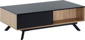 Rootz Salontafel - Rechthoekige Woonkamertafel - Salontafel met Opbergruimte en Laden - Moderne Tafel met Metalen Poten - Eiken Decor - Zwart MDF - 110x60x38 cm