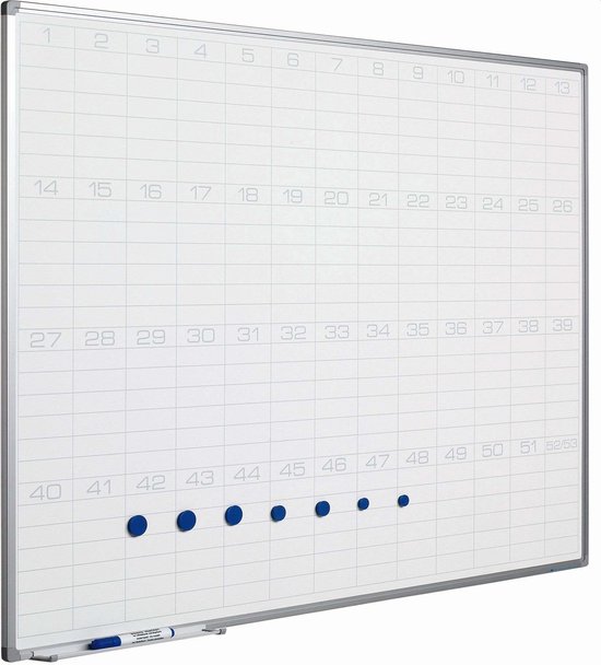 Whiteboard PRO - Geëmailleerd staal - Weekplanner - Maandplanner - Jaarplanner - Magnetisch - Wit - 60x90cm